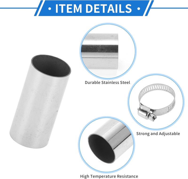 VekAuto 1 Set Heater Exhaust Pipe Connector 22mm ID 24mm OD Air Diesel Heater Exhaust Tube Connector Stainless Steel Silver Tone with Clamp - Image 4
